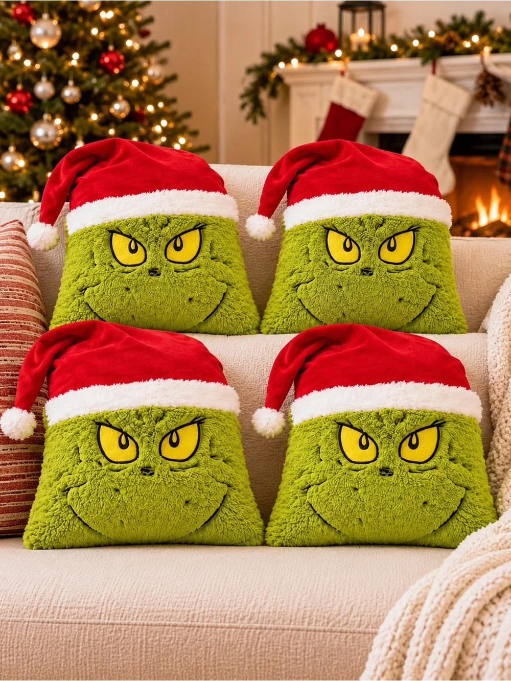 Pottery Barn Kids Dr. Seuss The Grinch Christmas Pillow Set of 4
